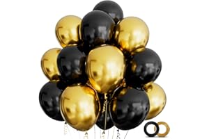 BONJLE 100pcs Gold and Black Balloons 12 Inch Metallic Gold Black Latex Balloons Black Gold Helium Balloon for Birthday Party Graduation New Year Anniversary Party Decorations