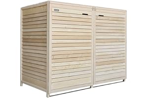 Lukadria Mülltonnenbox 120L FÜR KLEINE Tonnen Mülltonnenverkleidung Mülltonnecontainer Holz Natur vormontiert mit Rückwand Mod.Adria24 (2 Tonnen)
