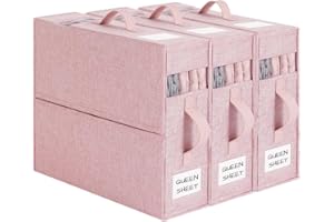 Dimoxii 3-Pack Boîte de Rangement pour Drap de Lit, Caisse de Rangement en Tissu Pliable pour Housse de Couette, Organisateur de Rangement pour Linge sous Lit et Placard (ROSE)