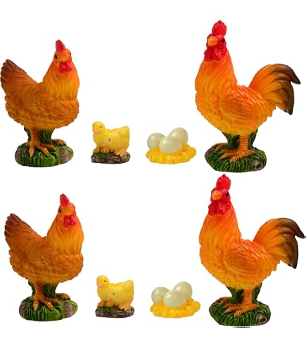 12-teiliges Hühner-Figuren-Set Aus Weißem Kunststoff – Niedliche Henne Mit Eiern, Outdoor-Gartendekoration