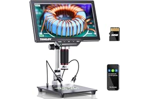 TOMLOV DM202 Microscope numérique HDMI 10,1'', Support d'extension 10", Microscope LCD 16 MP avec écran pour Adultes, Microscope de Soudure, Compatible TV/Windows/Mac(Carte 32GB Incluse)