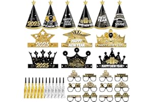 XINDY Silvester Deko 2025 Silvester Accessoires Silvester Brille Foto Requisiten Silvester Partyhüte Tröten für Kinder Erwachsene Happy New Year 2025 Deko Neujahrsdeko Silvester Party Zubehör