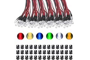 KeeYees 60Pcs 5mm DC 3-12V Diode Ampoule LED Câblé - Blanc Chaud Blanc Rouge Bleu Vert Jaune (10Pcs x 6 Couleurs) + 60Pcs Plastique 5mm LED Lumiere Panneau de Support de Montage
