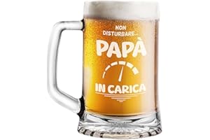 STAMPATEK Boccale per la Birra Regalo Festa del papà Idee Regalo, 520 ml H 15,3 cm Ø 9,3 cm - Pinta Bicchiere Birra Idea regalo compleanno Natale per gli amanti della birra - Papà in carica