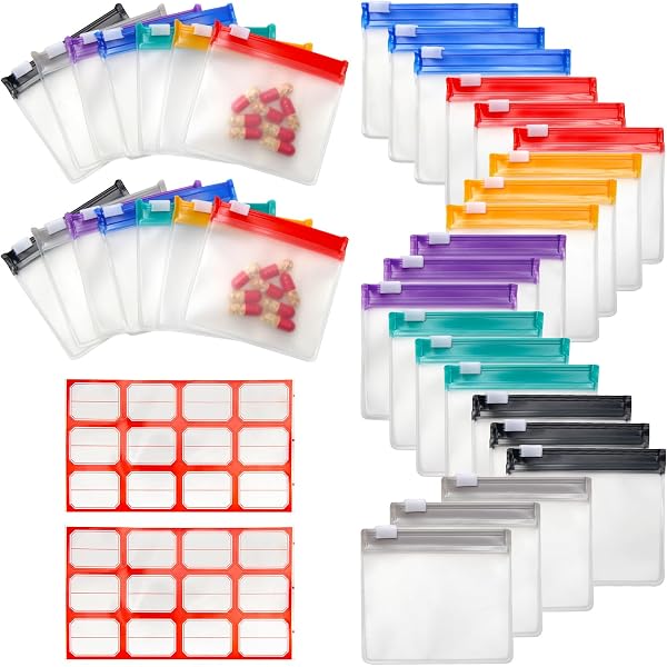 70pz Sacchetti Portapillole con Cerniera, 7,5x7,5cm Portatili Piccoli Sacchetti per Pillole Autosigillanti Riutilizzabili Organizzatore di Medicinali per Conservare Piccoli Oggetti (7 Colori