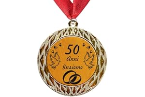 Larius Group Medaglia Regalo di 50 Anni Insieme o Il Testo Desiderato - Anniversario di Matrimonio in Oro con Colletto in Oro