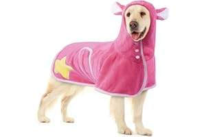 OUOBOB Dog Robe with Hood & Ears, Absorbent Quick Dry Microfibre Dog Bath Robe for Medium Large Dogs, Adjustable Strap, Grooming Bath Towel Coat to Prevent Shaking After Bath & Swimming, Pink, L