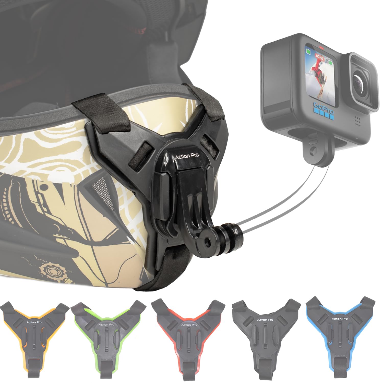 Action Pro™ Made in India Helmet Chin Mount Strap Compatible with All Smartphones Hero 12 11 10 9 8 7 6 5 4 SJCAM DJI Osmo Insta 360 and All Action Cameras (Black)