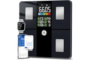 GE Körperfettwaage Digital mit Großem Display, Waage mit Körperfett und Muskelmasse mit APP 14 Körpermaße BMI Bluetooth Smart Personenwaage bis 180 kg / 400 lb