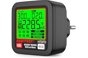 YOJOCK Tester de Prese, Tester per Circuiti Elettrici con Test RCD e Display LCD, 6 Tipi di Diagnosi di Errore, Indicatore di Tensione e Frequenza,30-260V/45-65Hz (EU Plug)
