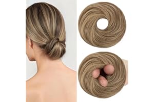 Mtuihfo Hair Buns Hair Piece, Fake Hair Bun Straight Elastic Donut Accessories Scrunchies Synthetic Messy Bun Hair Piece for Women Girls (Brunette Ash Blonde)