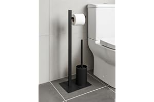 IlGruppone Piantana Portarotolo Cartaigienica Scopino Water Incluso Accessori WC Spazzolino Bagno Porta Rotoli Antiruggine umidità Accessori Moderni Bagno - Nero