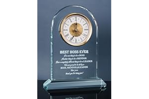 WinTaim Best Boss Ever Gifts for Women Men, For Bosses, Elegant Glass Table Clock Appreciation Retirement Gift For Female Male Boss, Boss's Day Gift Idea For Office Home Decorations
