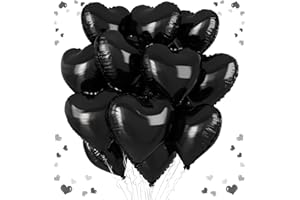 VIBZOX Black Heart Balloons, 18 Inch Black Heart Shape Balloon, 12PCS Large Black Helium Foil Heart Romantic Balloons for Birthday Graduation Marriage Wedding Bridal Engagement Party Anniversary Decoration