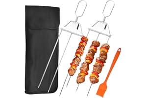 Jogoico 2 Pezzi Spiedini per Barbecue a 3 vie Spiedini kebab in acciaio inossidabile spiedini in metallo con Cursore Liscio Barra di Spinta Spiedini per Griglia Spiedini a 3 Punte per Carne e Verdure