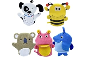 Eyands Lot de 10 gants de toilette pour bébé avec petite éponge – Motifs d'animaux mignons pour enfants, gants de bain pour nettoyer la peau (requin, koala, chien, hippopotame, abeille)