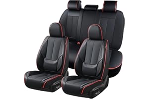 Coverado Car Seat Covers Full Set, Seat Covers for Cars, Black Car Seat Protector Waterproof, Nappa Leather Car Seat Cushion, Car Seat Covers Front Seats and Back Fit for Most Cars