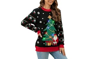 Modaworld Damen LED Beleuchtete Rentier Hässliche Weihnachtspullover Damen mit Integrierten Leuchtmitteln