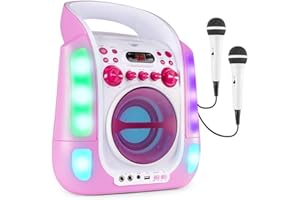 Fenton SBS30P - Enceinte Karaoké Portable avec 2 Microphones - Rose, Fonction Bluetooth et Effets Lumineux LED, Lecteur CD + G, Parfait pour Une Soirée Karaoké, Idéal pour Chanter Entre Amis