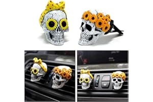 IDEFAIR Halloween Ambientador Coche 2pcs Skull Decoración Ambientador Olor Coche Nuevo Accesorios para Coche Interior Eliminador de Olores de Aromaterapia Regalos Originales para Mujer Hombre