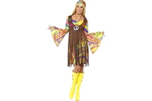 Smiffys, Damen 60er Groovy Lady Kostüm, Kleid, Weste und Stirnband, Hippie