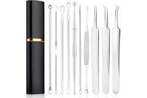 LOPHE Extracteur Points Noirs Professionnel - Kit 10-en-1 Tire Comedon pour Retire Comédons, les Boutons et les Pustules - Kit Extracteur en Acier Inoxydable avec Boite - Soin Visage à Domicile