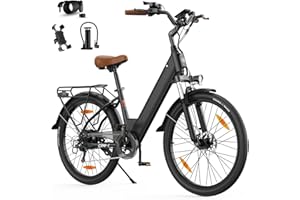 AOIHO Electric Bike, 26" Electric Bikes for Adults with 48V 499.2 Wh Removable Battery, 250W Powerful Motor, City Commute E Bike Max Range 100KM, 7-Speed, LCD Display, 5 Modes, E Bikes for Men Ladies
