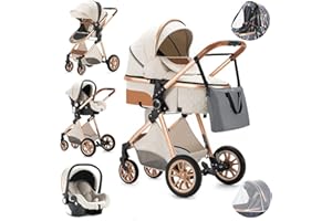 ONE MORE BUCK OneMoreBuck® 3 in 1 Kinderwagen Komplettset, Kombikinderwagen Set incl. Babywanne Buggy Babyschale, mit Fußsack Alu-Rahmen Voll-Gummireifen Wickeltasche Moskitonetz Sommermatte Regenschutz