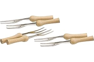 KC BLUE KitchenCraft Set di 6 Forchette per Pannocchie in Acciaio Inossidabile con Impugnatura in Legno, 9,5 cm