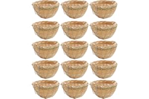 FLAMEER 15pcs Canary Nests Pans Natural Bamboo Wicker Bedding Rest Cave For Small Birds