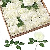 Homcomodar Milchig Weiß Künstliche Rose 30Pc Künstliche Blume Gefälschte Rosen für Die Hochzeit(Milchig Weiß)