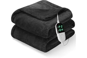 ‎FULLUKY Heizdecke mit Abschaltautomatik, 160x130cm Elektrische Wärmedecke Heizdecke mit Doppelseitige Flanell, 3 Mins Schnellheizung, 6 Heizstufen, 2-4-6-8-10H Timer, Überhitzungsschutz, Waschbar (Schwarz)