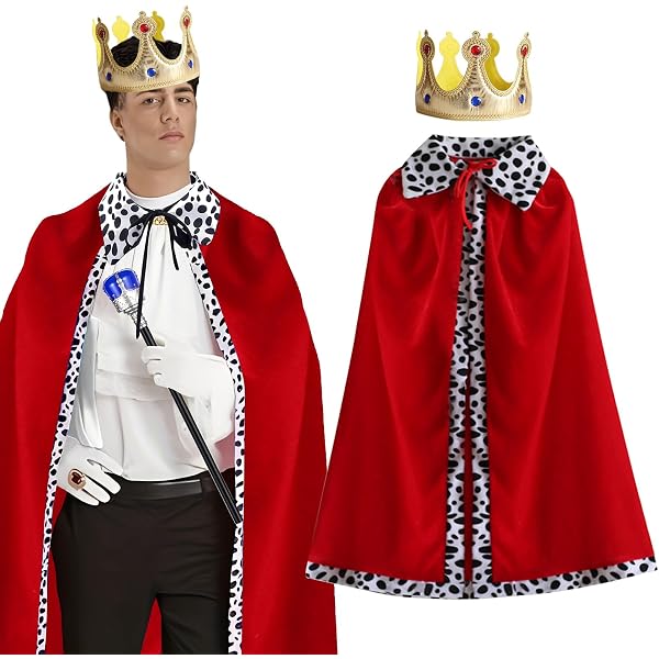 KUMSODE Cape Médiévale Rouge Avec Capuche + Couronne – Costume Roi/Reine Pour Enfant 3-12 Ans, Halloween, Carnaval