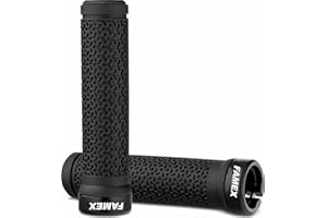 FAMEX RIDE Premium Mountain Bike Grips with Soft Anti-Slip Rubber, Single Lock-on, Black, 5.2in x 0.87in (Internal Diameter), 4.73oz, Aluminium Alloy Lock Ring, Pair