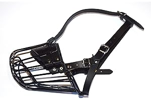 L&J Pets Uk Museruola resistente in filo metallico per Amstaff & Pitbull e altri cani (gomma nera/pelle nera, 4) (MK 4,5, R1)