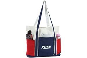 KUAK Large Beach Tote Bag, Canvas Beach Bag with Multiple Pockets, Trolley Sleeve, Coin Purse, Shoulder Travel Shopping Tote Bags for Women