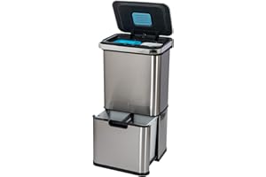 Addis 50 litre Recycling Sensor tower Bin with 4 compartments wet dry kitchen utility waste trash, Stainless Steel