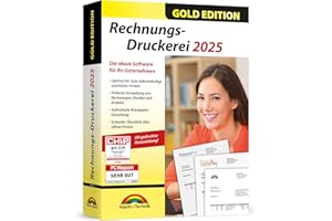 Rechnungsdruckerei 2025 Gold Edition – Rechnungsprogramm für Unternehmer, Handwerker, Kleingewerbe - Rechnungen mit eigenem Logo, Kunden und Artikel verwalten - kompatibel mit Windows 11, 10, 8.1, 7