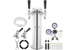 VEVOR Kit Spillatore per Birra a Doppio Rubinetto, Dispenser Torre Birra per Fusti in Acciaio Inox con Regolatore W21.8 Doppio Manometro Accoppiatore Fusti S-System, Vassoio Gocciolamento