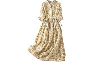 ZEIAYUAS Maxi Shirt Dresses for Women UK Plus Size Cotton Linen Dress Lace Trim Button Down Shirts Dress with Belt V Neck Casual Holiday Party Tunic Dresses Floral Print Baggy Going Out Long Dress