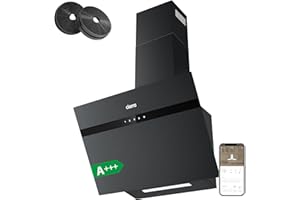 CIARRA AS6736HG A+++ Dunstabzugshaube 60cm Umluft Kopffreie Schräghaube 650m³/h Wi-Fi App Touch-Bedienung Abluft CBCF003 Aktivkohlefilter 4 Leistungsstufen Malerei-Mattglas Schwarz