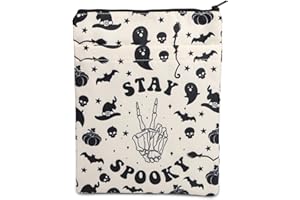 BAUNA Housse de livre « Stay Spooky » - Couverture de livre effrayante - Cadeau de fête d'Halloween - Squelette chauve-souris citrouille - Pochette zippée pour livres (Stay Spooky BM)