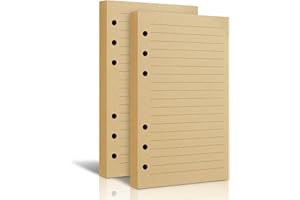 TOFUN 2 Packs A6 Lined Vintage Refillable Paper, Retro A6 Binder Refills Paper for 6-Ring Binders Planner Traveller Journal Notebook Dairy, 7mm Ruled Filler Paper, 80 Sheets 160 Pages, Lined