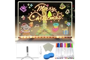 BLO2BIRO Led Glow Drawing Board, Light Up Acrylic Message Board 12 Colors Pen/Stand/Eraser, Luminous Note Board with Colors, Rewritable Arts Doodle Magic Board Suitable for Office School Home (30x20CM)