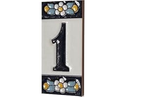SCONOSCIUTO Piastrelle in ceramica con numeri e lettere, motivo floreale blu, dimensioni delle piastrelle: 7,5 cm x 3,5 cm (numero 1)