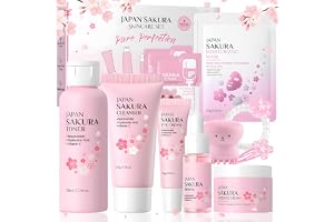 Sakura hudvårdssatser, hudvårdsset | Ansiktsvård set damer med rengöring, toner, kräm, serum, ögonserum, borste, lermask, pre