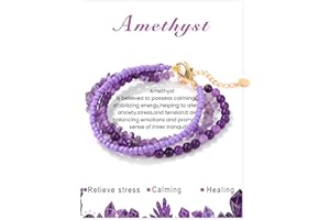 LOCCY Bracelet Femme de Pierre Naturelle Perles, 4mm Bracelet Perle en Couches Ajustable Bohème en Cristal Bracelet pour Femme Filles Cadeaux d'Anniversaire, Noël, Fête des Mères