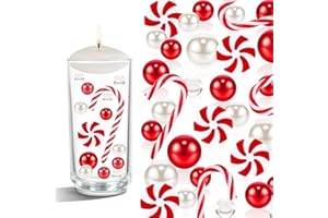 Viilich 6054pcs Relleno De Jarrón De Navidad, Perlas flotantes Transparentes, Perlas Navidad de Caramelo Flotantes, para Decoración Navideña Fiesta En Casa Decoración De Mesa (Rojo y Blanco)
