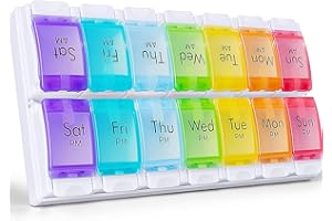 CSTDE Weekly Pill Box Organiser, Large Pill Organiser 2 Times a Day, Travel Tablet Medication Box with Push Button Design for Vitamin, Fish Oil, Supplements