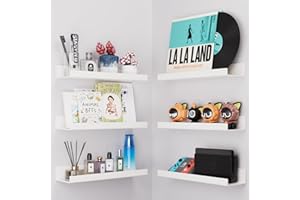 Viymgit 6 Pack White Adhesive Shelves, 15"x4" No Drill Acrylic Wall Shelves | Dual-Mount (Adhesive or Screws) Waterproof Storage Bathroom Shelf Organizer for Kitchen, Living Room, Bedroom